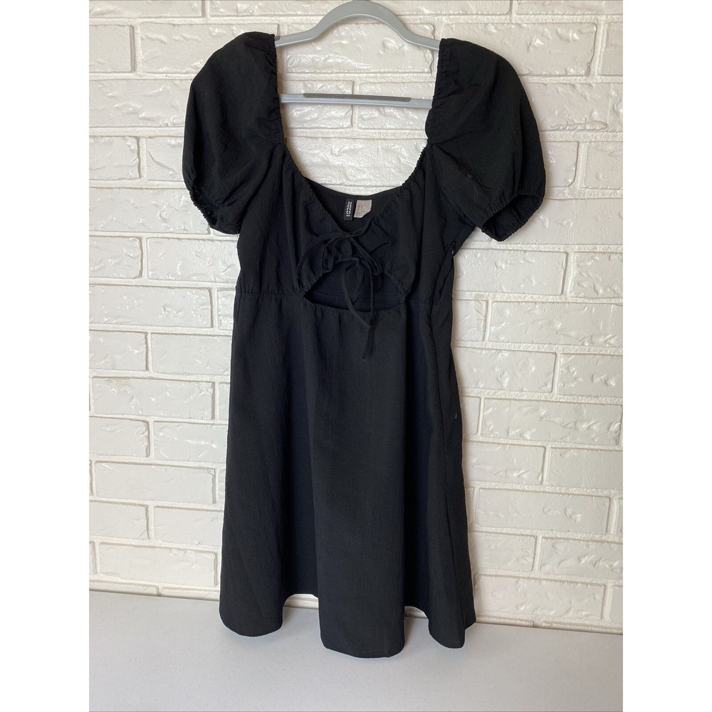 Divided Dress Women Size M Black Key Hole Balloon Front Short Sleeve